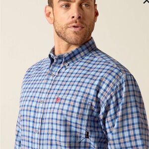 Ariat Blue Multi Plaid Button-Down Shirt CAT2 Fire Resistant XXL